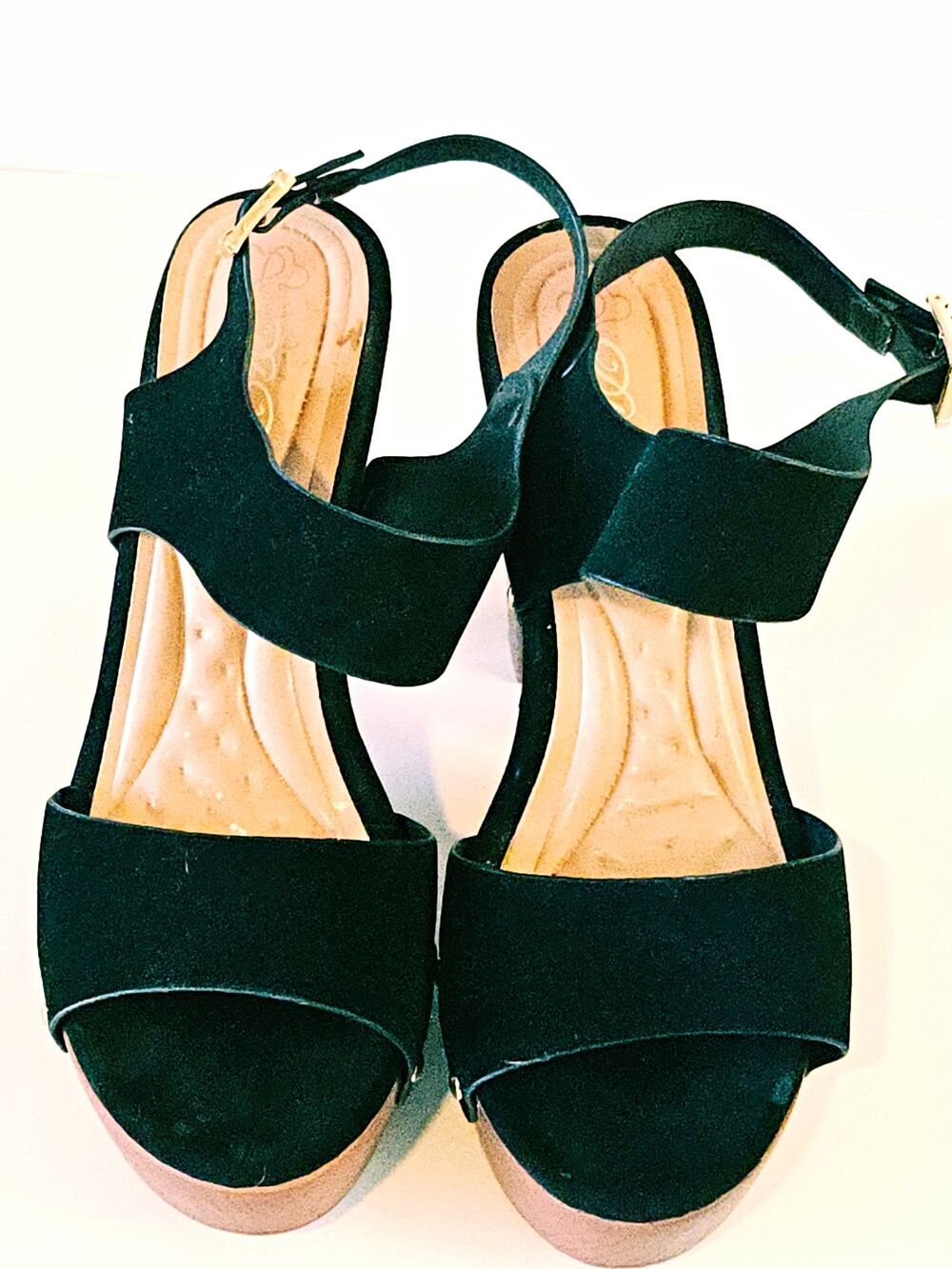 DbDk Black Suede Strappy Open Toe Ankle Strap Studded Block Heels 7.5